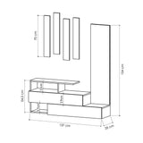 Cuier cu pantofar Alev cu 2 compartimenta, Alb Stejar, 137 x 171 x 35 cm