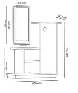 Cuier cu pantofar Asya cu Oglinda, Stejar, 80 x 90 x 30 cm