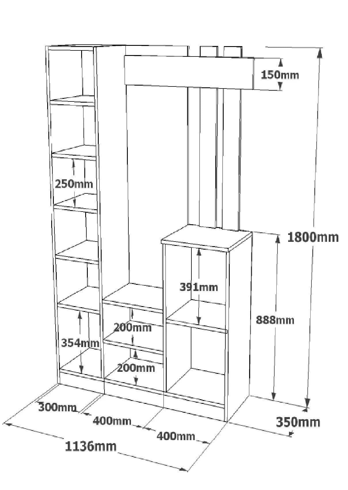 Cuier cu pantofar Fistik cu oglinda si 2 compartimente, Alb, 114 x 180 x 35 cm