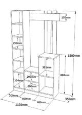 Cuier cu pantofar Fistik cu oglinda si 2 compartimente, Alb, 114 x 180 x 35 cm