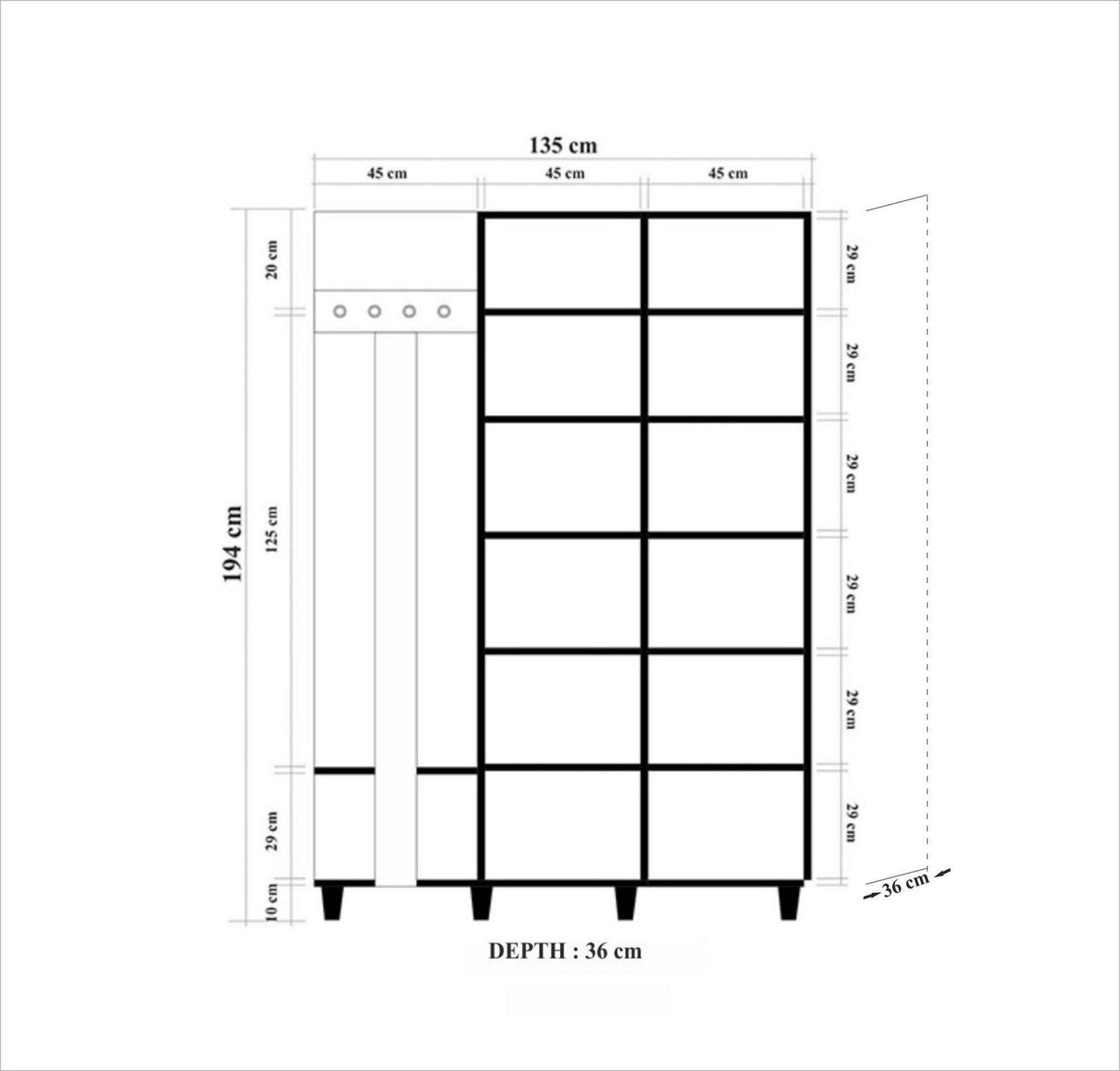 Cuier cu pantofar GARMANTO 135-200 Hall Stand 5, Stejar Sonoma, 194x36x135 cm