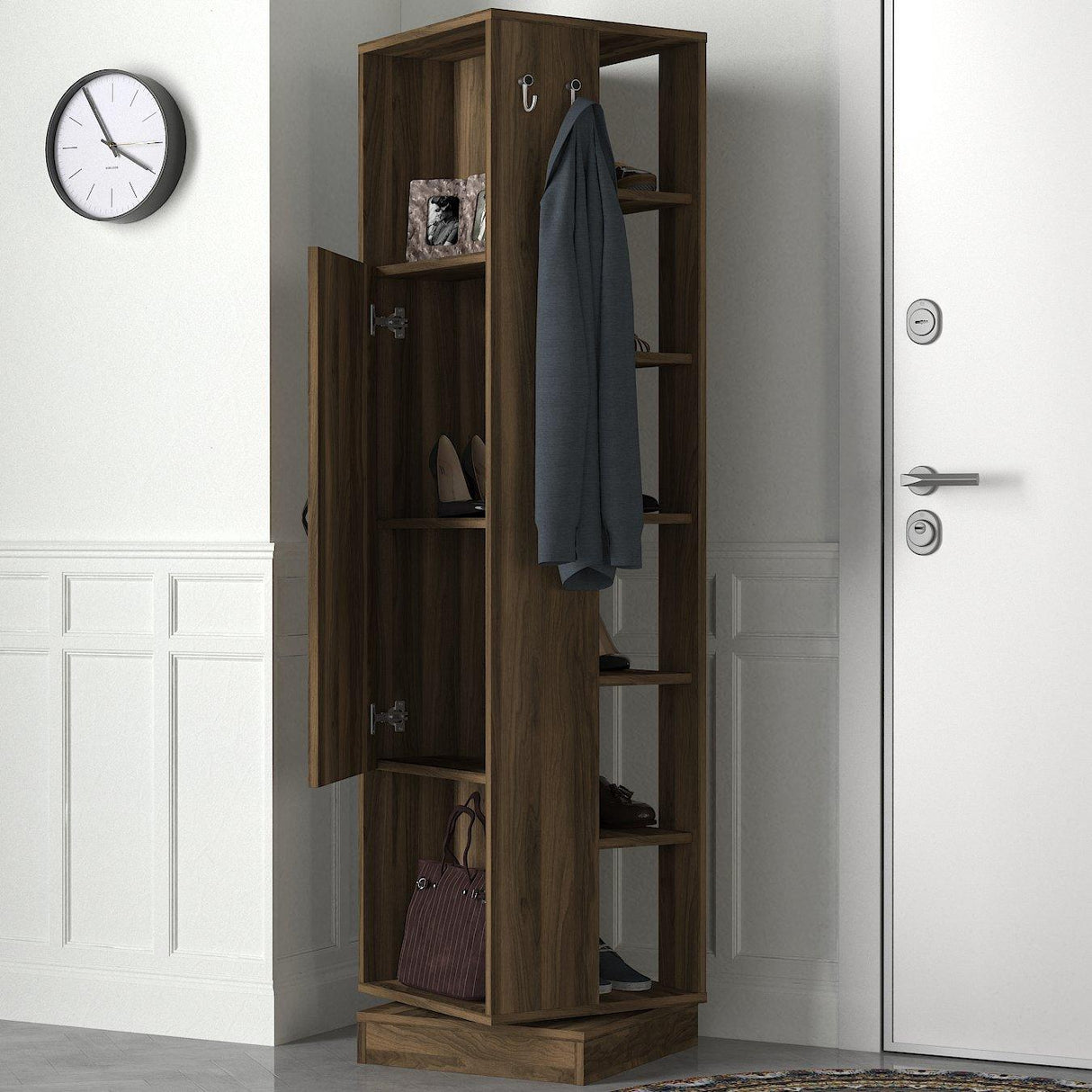 Cuier cu pantofar Roll - Walnut, Nuc, 45x180x45 cm