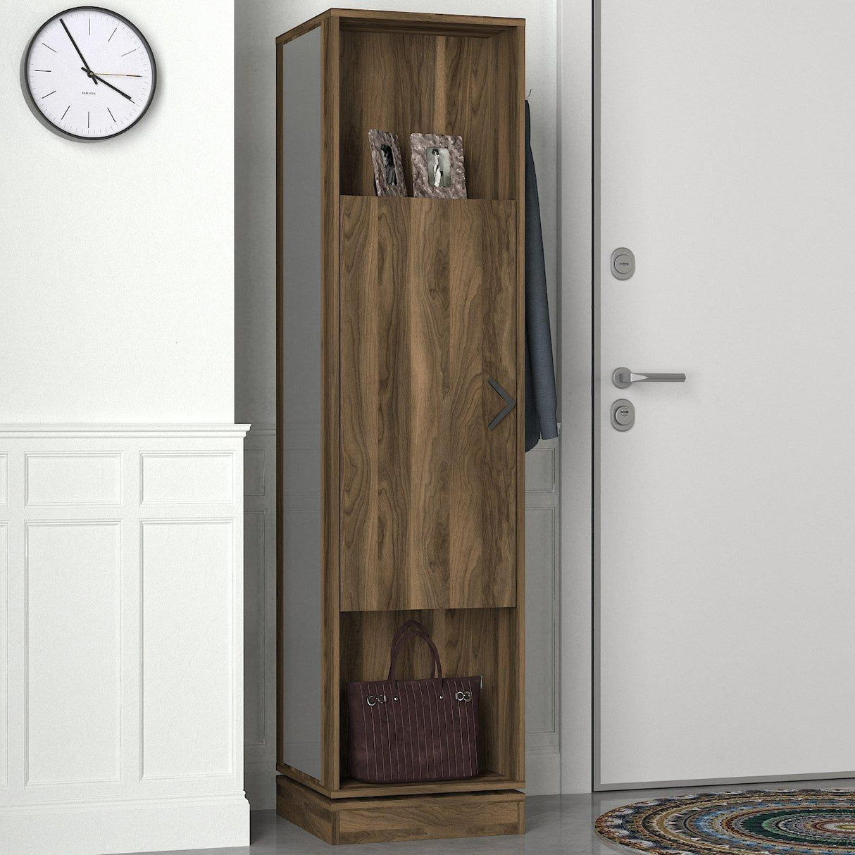 Cuier cu pantofar Roll - Walnut, Nuc, 45x180x45 cm