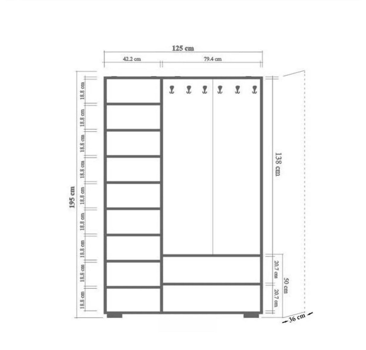 Cuier cu pantofar SİHİRLİ-220 Hall Stand 4, Stejar Sonoma, 195x36x125 cm