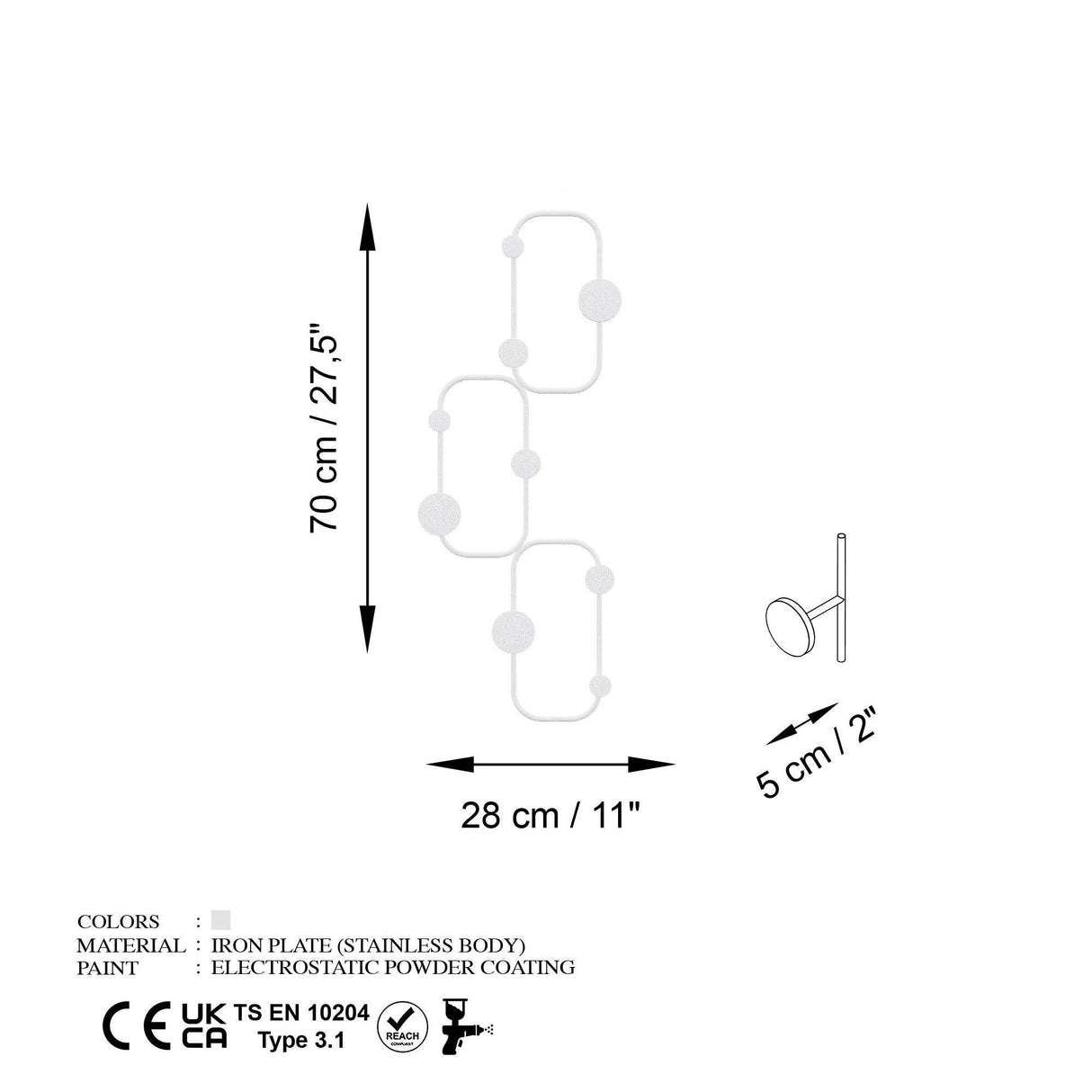 Cuier de hol metalic Metal Wall Hook Honey 6, Alb, 28x70x5 cm