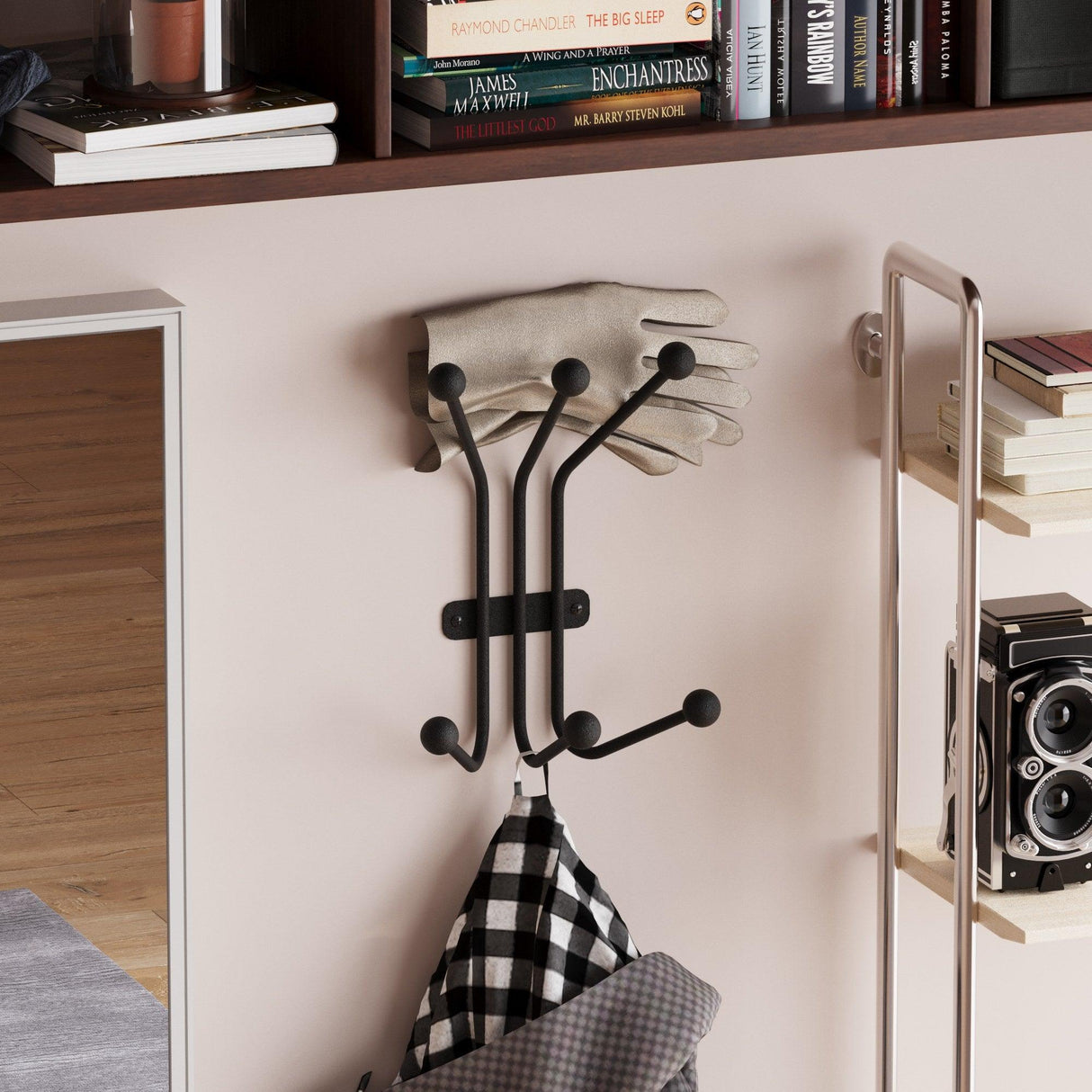 Cuier de hol metalic Metal Wall Hook Minimal 1, Negru, 23x13 cm