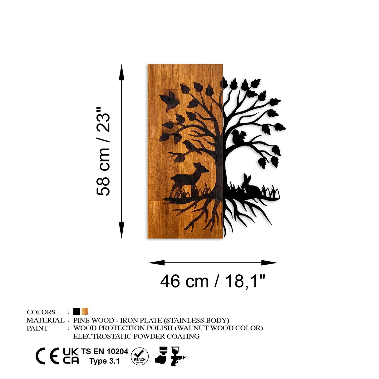 Decoratiune de perete lemn Nature, Nuc, 46x58x3 cm