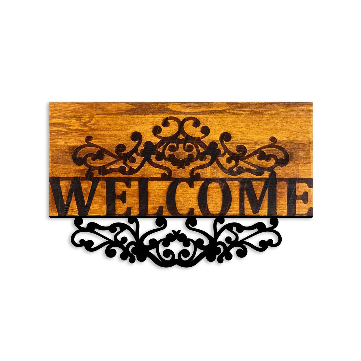 Decoratiune de perete lemn Welcome, Nuc, 58x36x3 cm