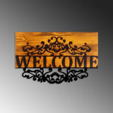 Decoratiune de perete lemn Welcome, Nuc, 58x36x3 cm