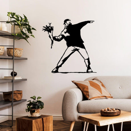 Decoratiune de perete Metal Banksy Metal 01, Negru, 69x70 cm