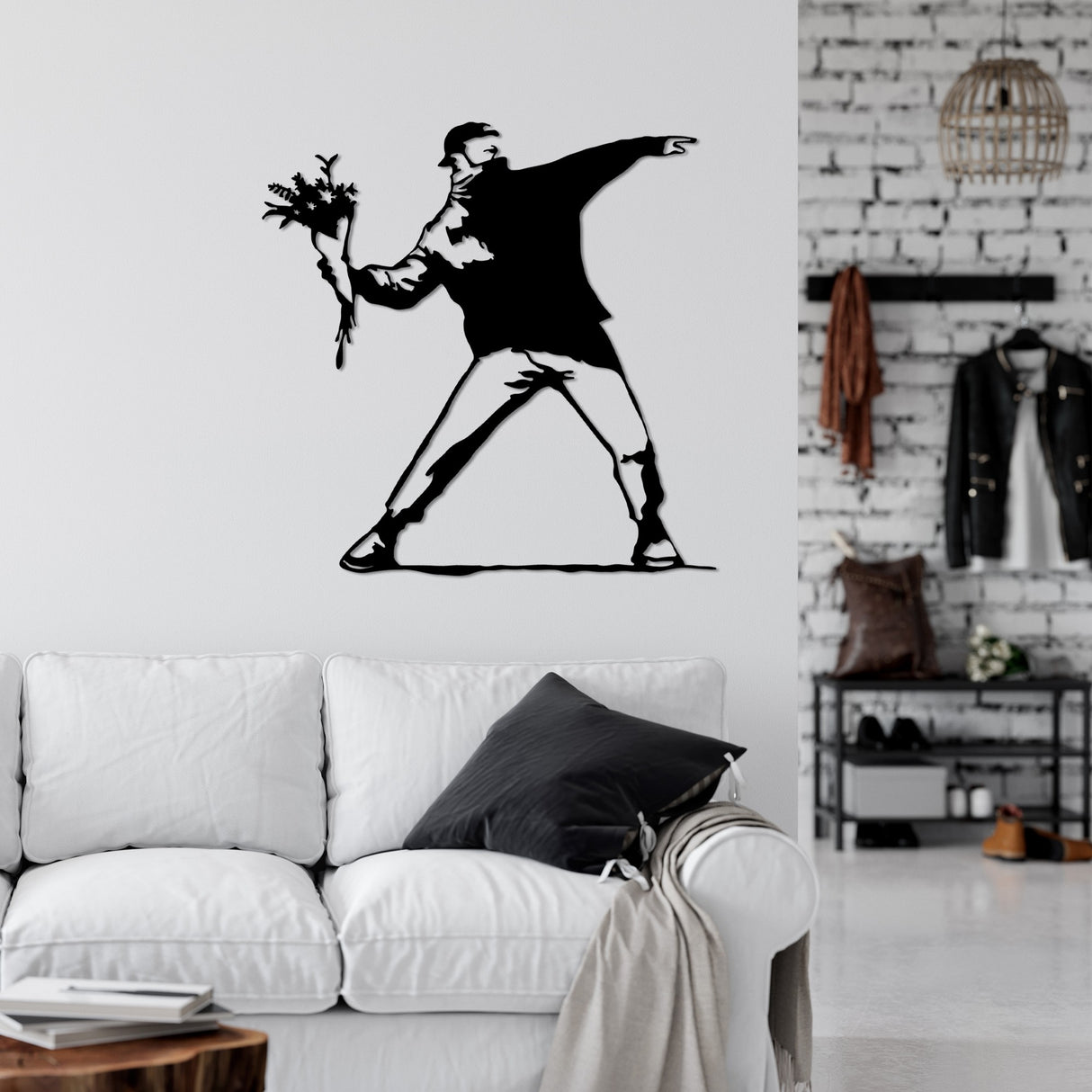 Decoratiune de perete Metal Banksy Metal 01, Negru, 69x70 cm
