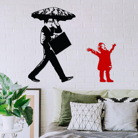 Decoratiune de perete Metal Banksy Metal 02, Negru, 36x48 cm