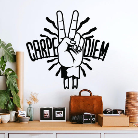 Decoratiune de perete Metal Carpe Diem 2, Negru, 56x54 cm