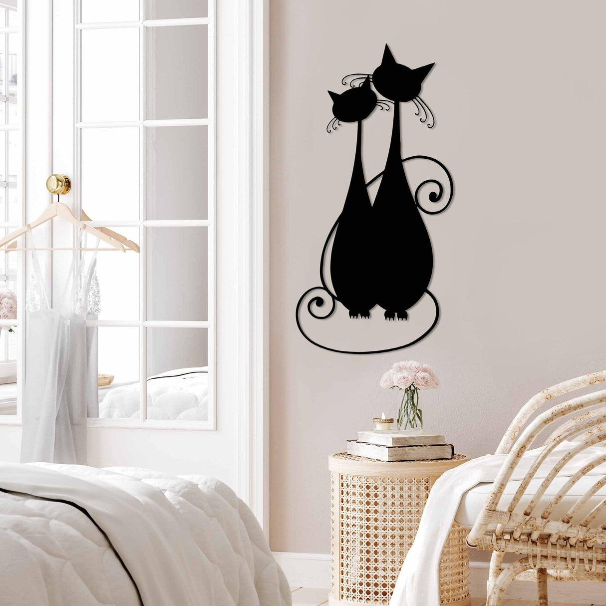 Decoratiune de perete Metal Cat 10, Negru, 30x60 cm