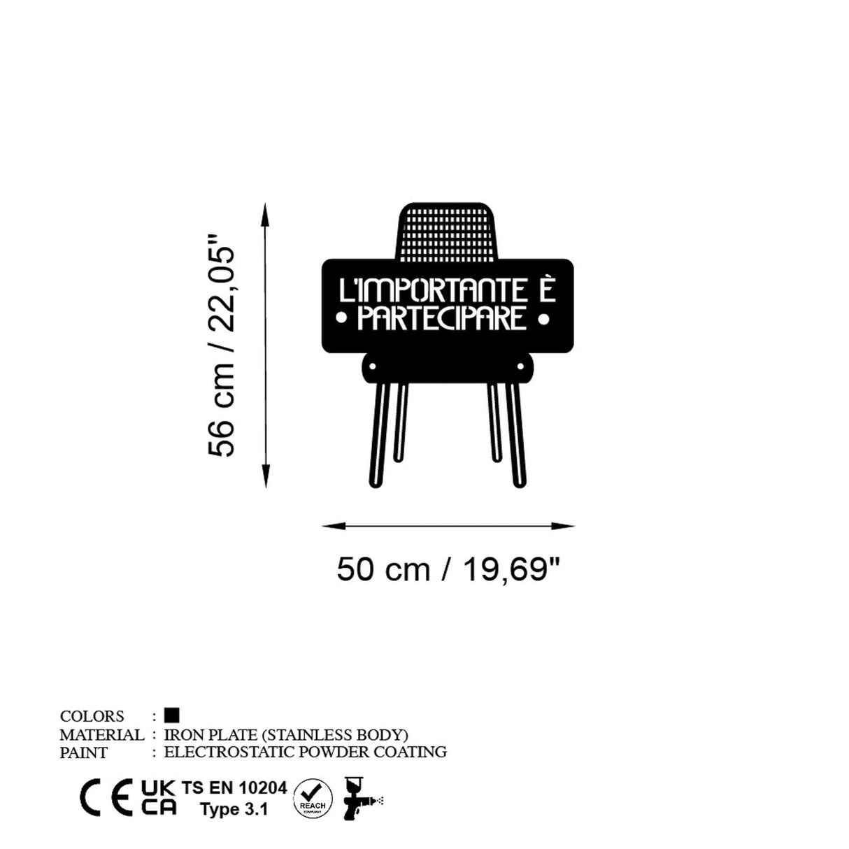 Decoratiune de perete Metal Limportante Partecipare 3, Negru, 50x56 cm