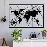 Decoratiune de perete Metal World Map 1, Negru, 74x49 cm