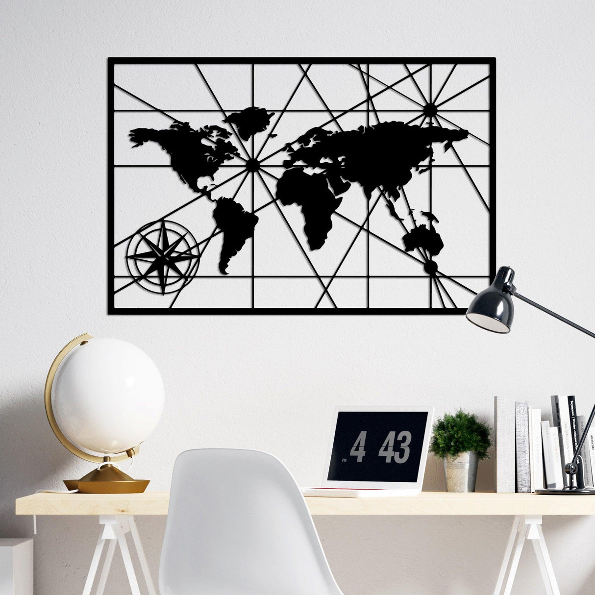 Decoratiune de perete Metal World Map 1, Negru, 74x49 cm