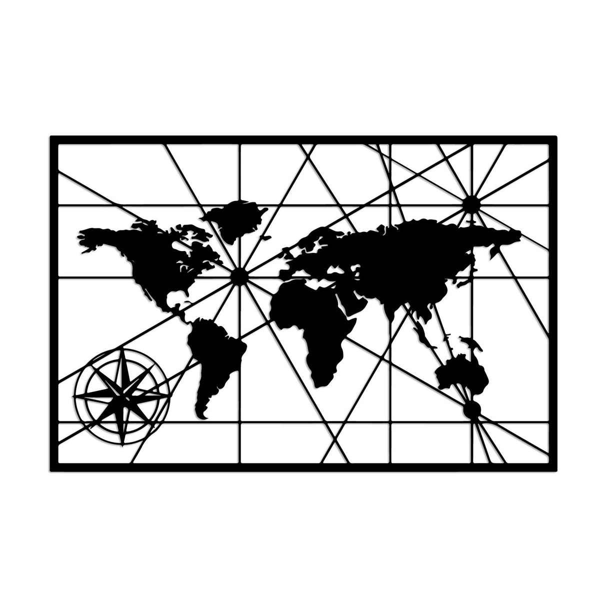 Decoratiune de perete Metal World Map 1, Negru, 74x49 cm