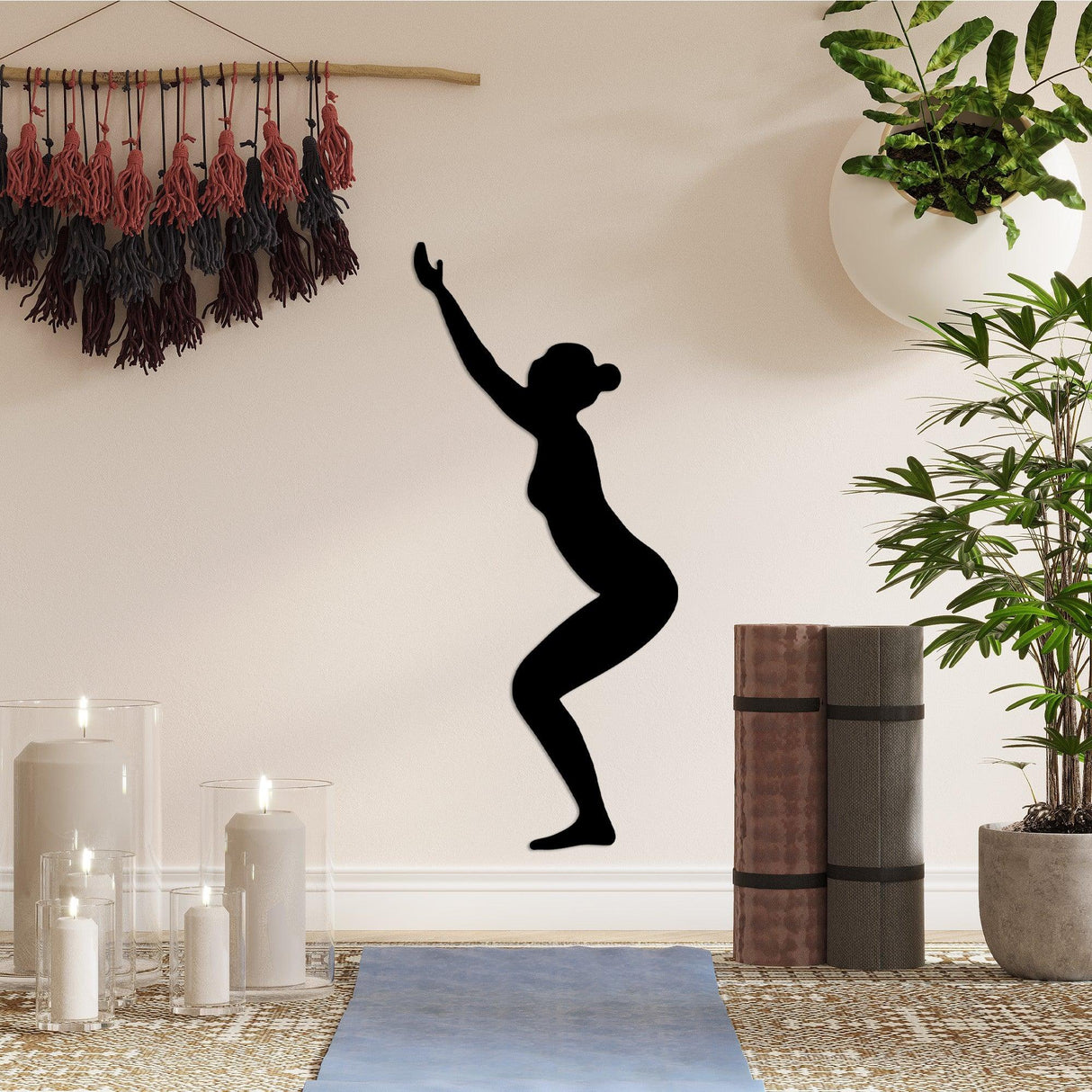 Decoratiune de perete Metal Yoga 20, Negru, 26x60 cm