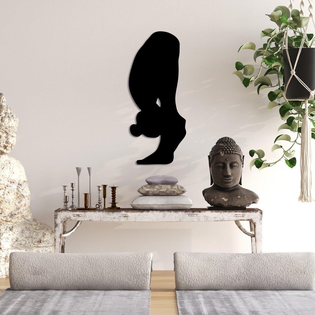 Decoratiune de perete Metal Yoga 26, Negru, 26x60 cm