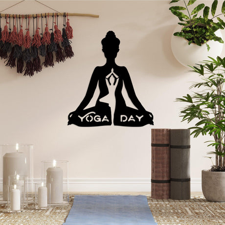 Decoratiune de perete Metal Yoga 29, Negru, 56x50 cm