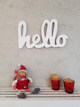 Decorative Wooden Wall Accessory Hello, Alb, 2x20x40 cm