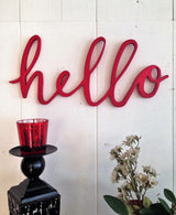 Decorative Wooden Wall Accessory Red Hello, Roșu, 2x20x40 cm