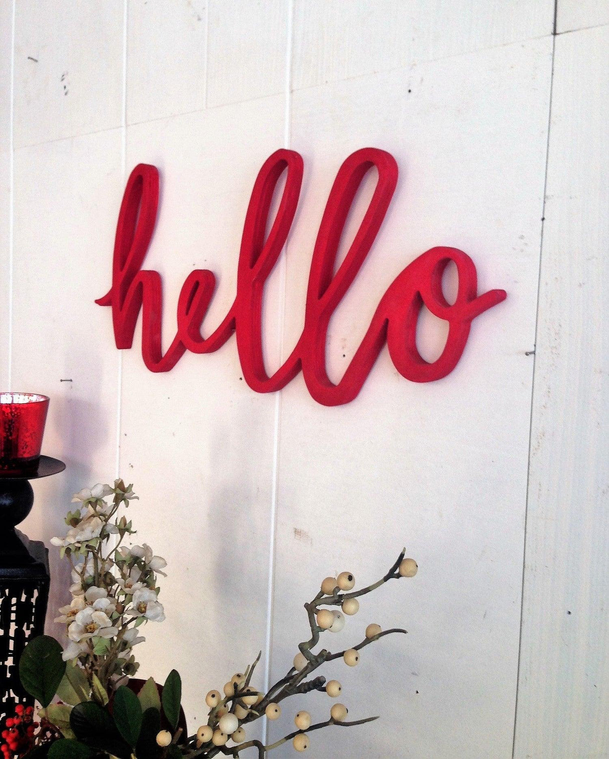 Decorative Wooden Wall Accessory Red Hello, Roșu, 2x20x40 cm