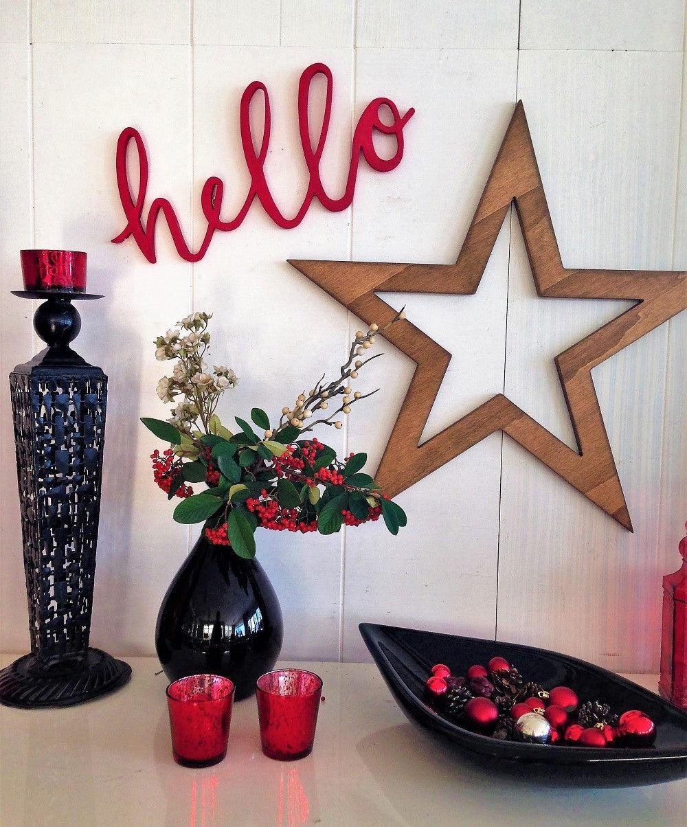 Decorative Wooden Wall Accessory Red Hello, Roșu, 2x20x40 cm