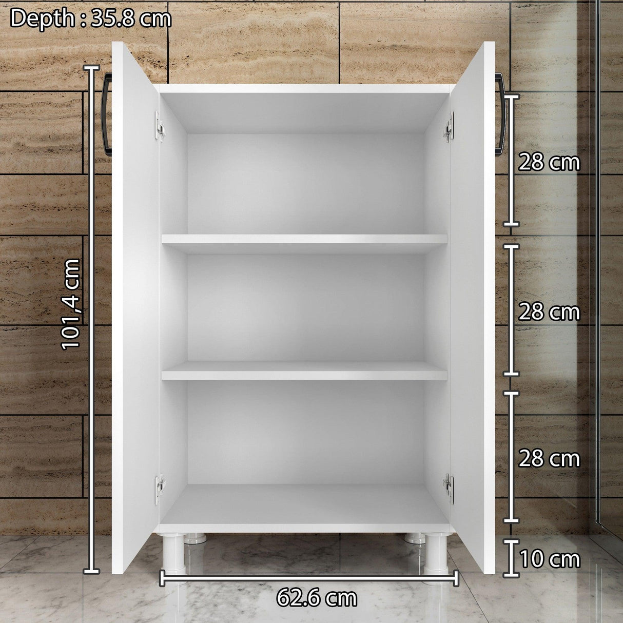 Dulap Bucatarie Denisse cu 2 usi, Alb, 63 x 101 x 36 cm