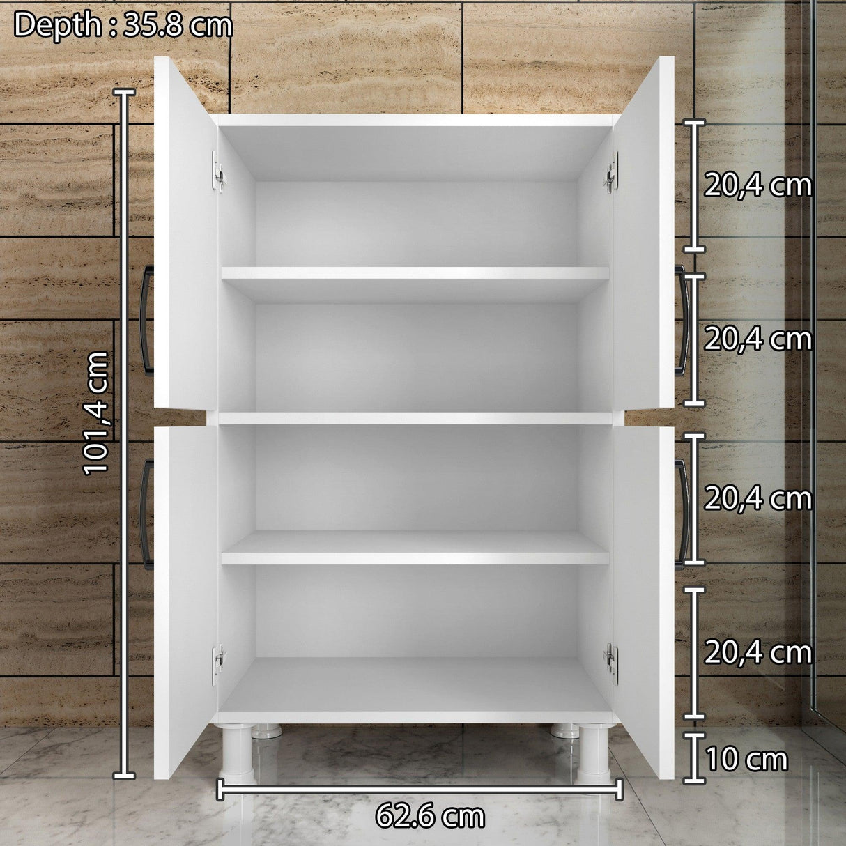 Dulap Bucatarie Venus cu 4 usi, Alb, 63 x 101 x 36 cm