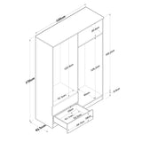 Dulap Haine Cedi 4 usi si 2 sertare si 2 bare de umerase, Nuc, 120 x 170 x 43 cm