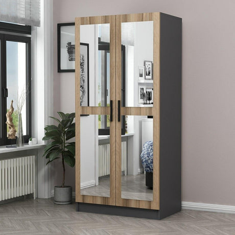 Dulap Haine Kale Mirror Oak - 210, Gri, 90x210x52 cm