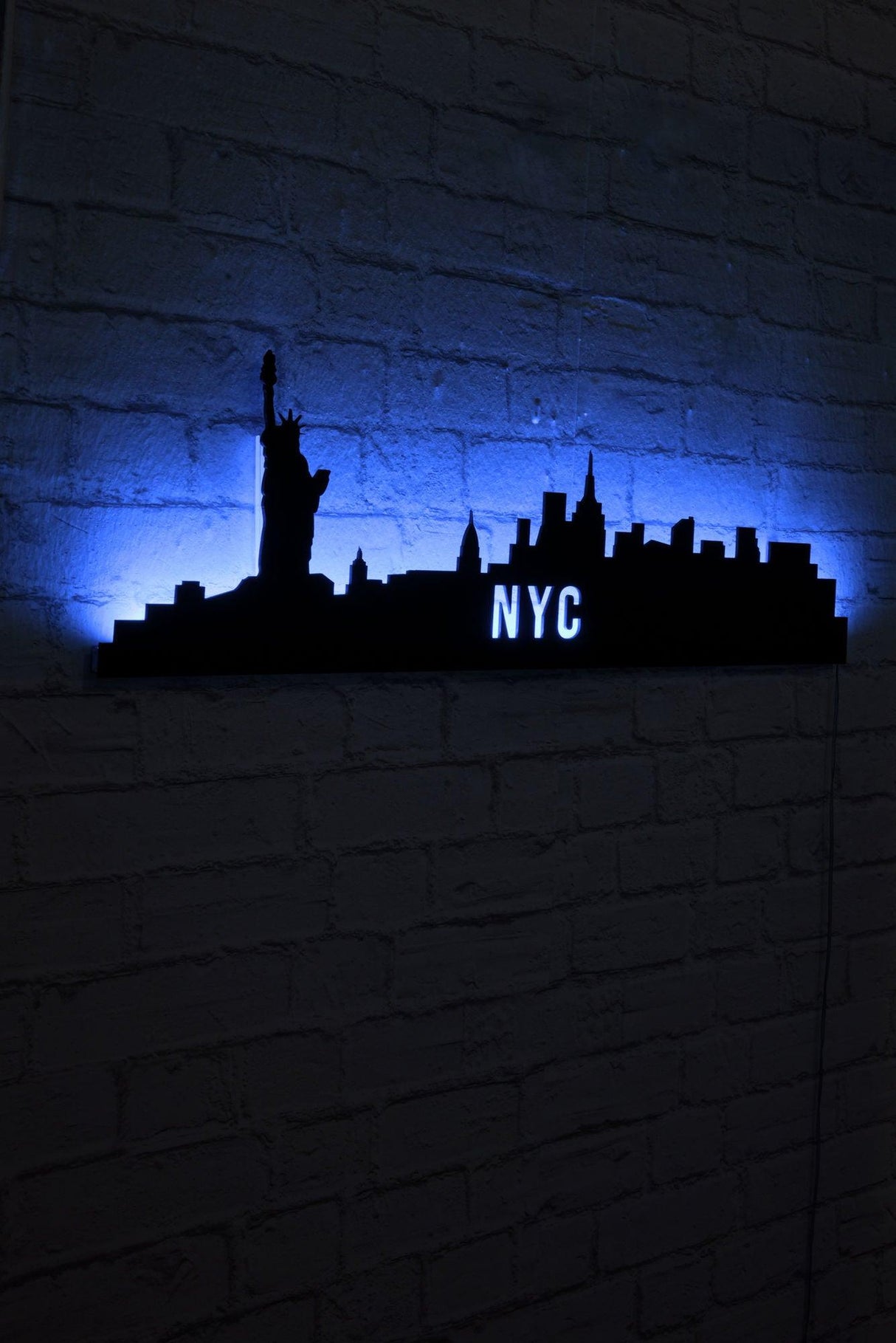 Iluminat decorativ LED NYC Skyline, Albastru, 80 x 24 cm