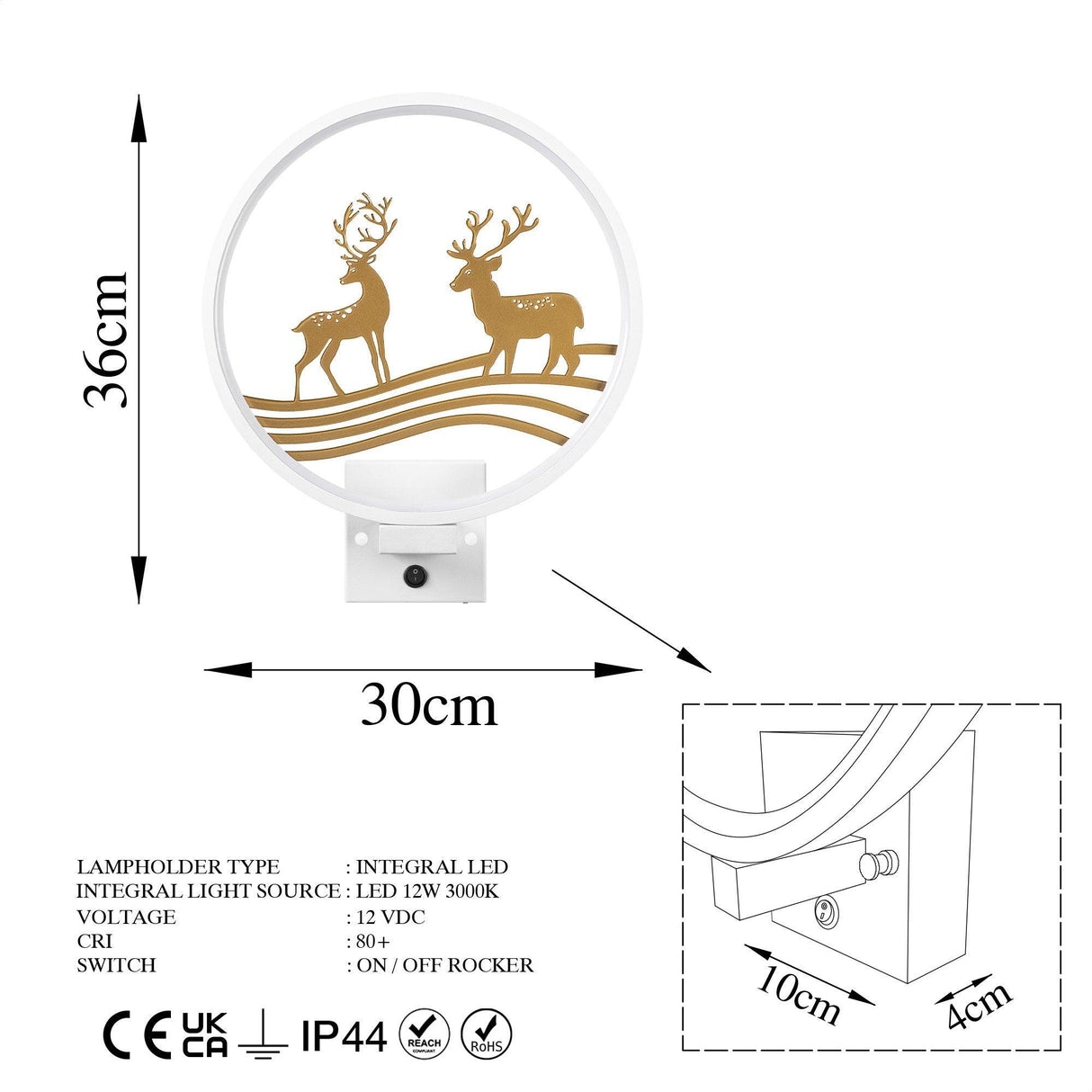 Lampă de perete XMAS30, Alb, 10x36x30 cm