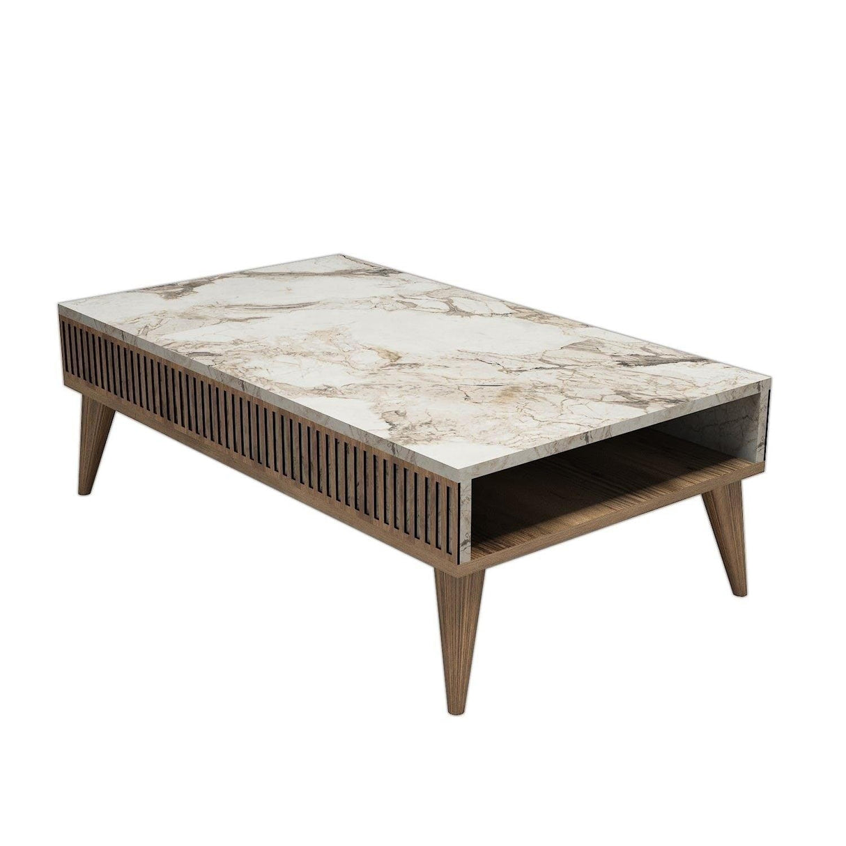 Masuta de cafea Milan - Walnut, White Marble, Nuc, 105x35x60 cm