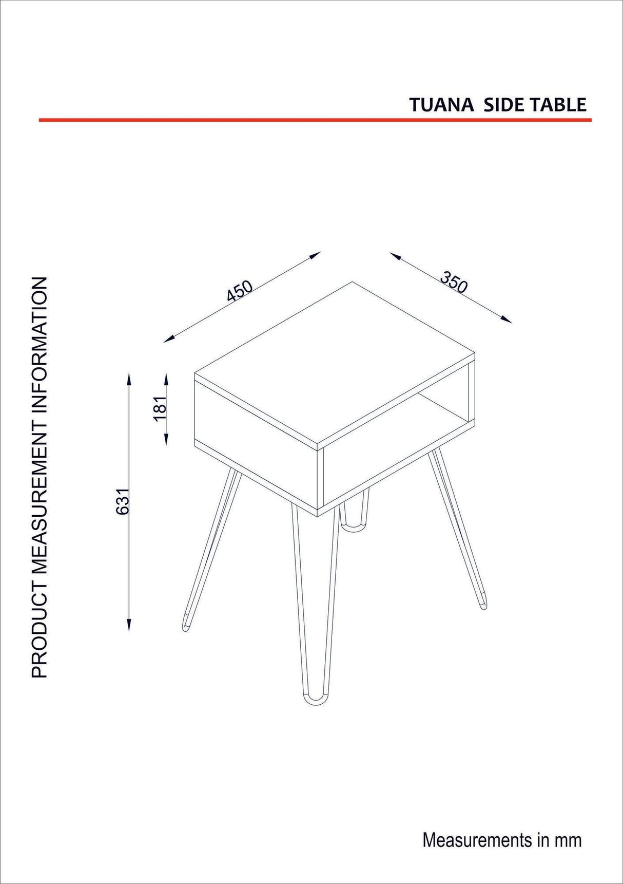 Tabel lateral Novella K2, Alb, 45x63,1x35 cm