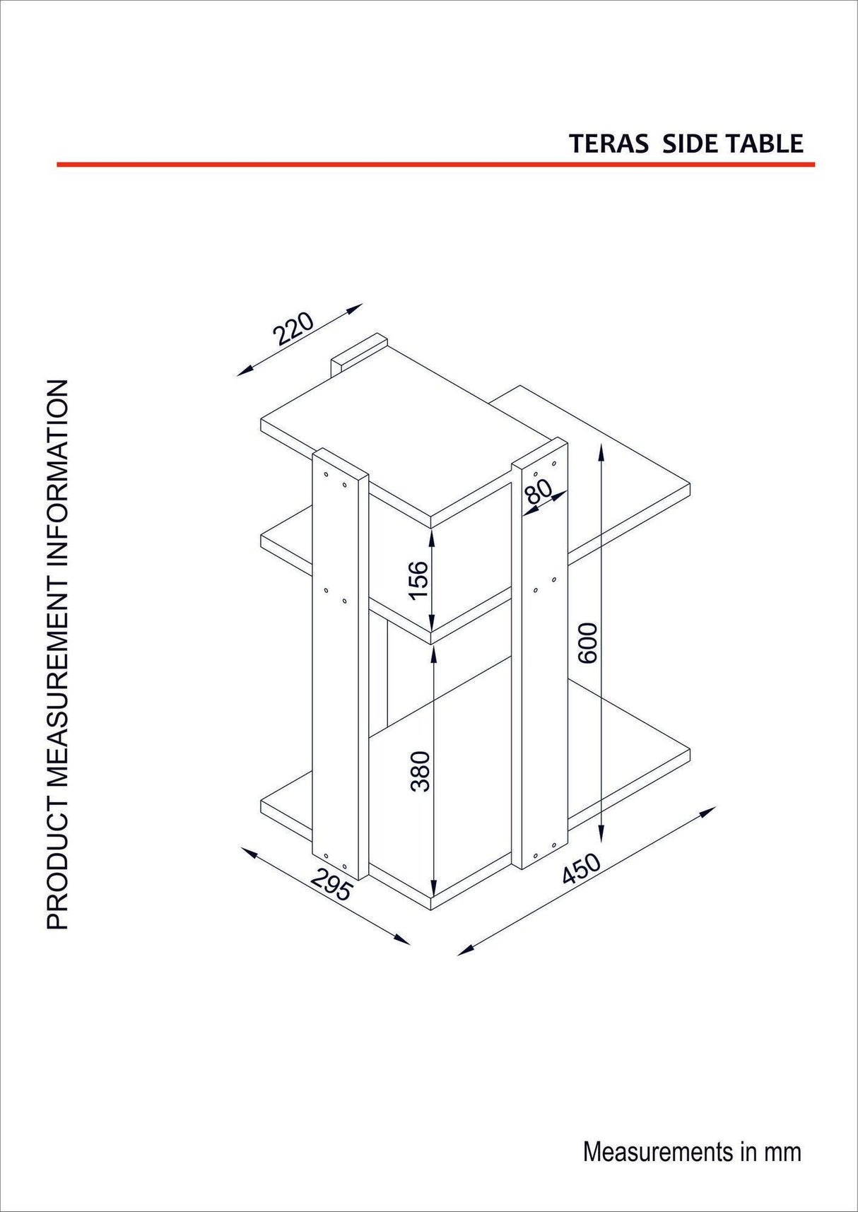 Tabel lateral sadone, Alb, 45x60x29,5 cm