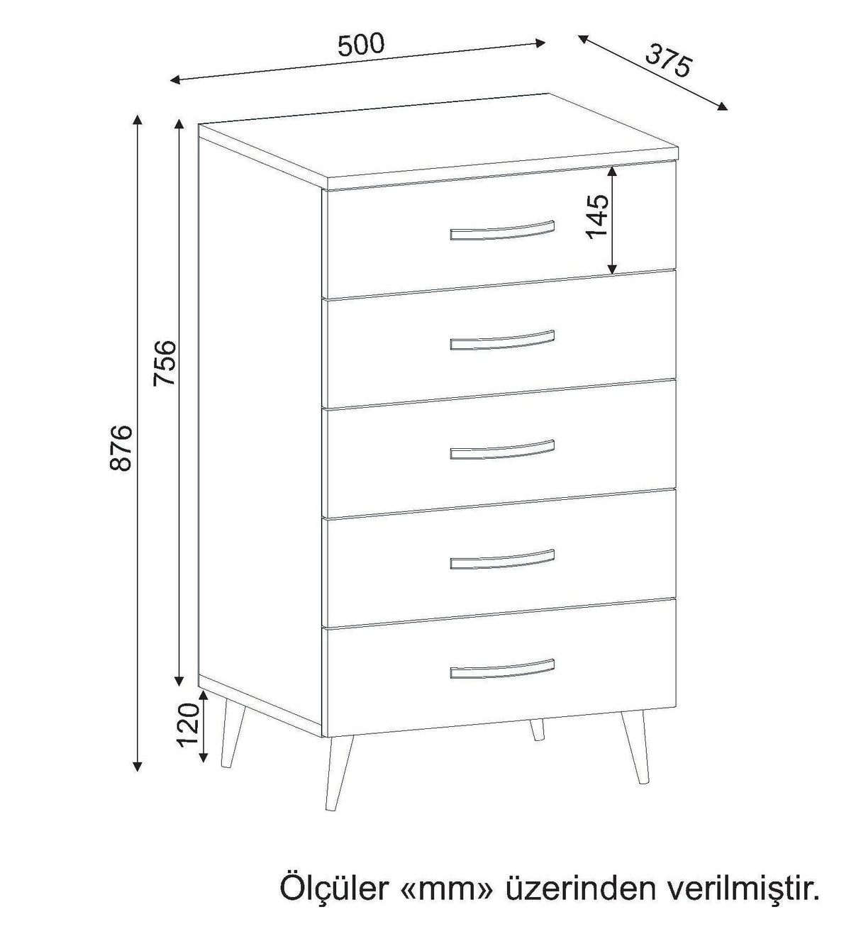 Noptiera Melinda, Alb, 50x87,6x37,5 cm