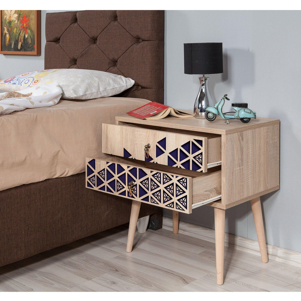 Noptiera Two - 123 Nightstand, Stejar Sonoma, 40x61x60 cm