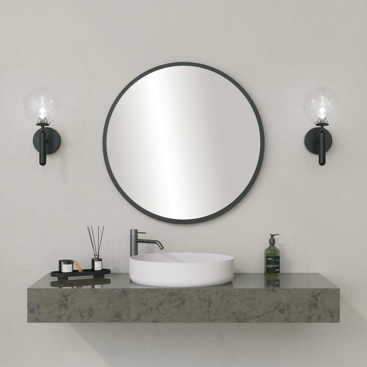 Oglinda decorativa Yuvarlak Mirror - Black, Negru, 2x60x60 cm