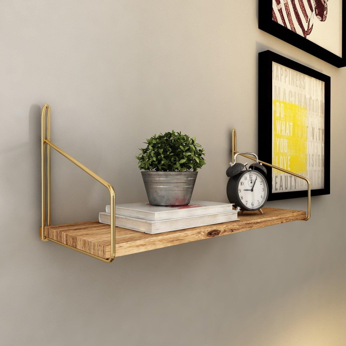 Raft de perete Wall Shelf -3 - Straight, Aur, 16x16x45 cm