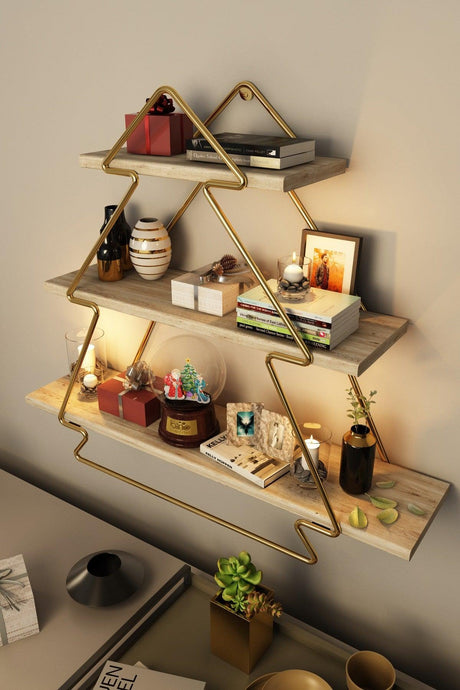 Raft de perete Wall Shelf  Triangle -1, Aur, 15x53x60 cm