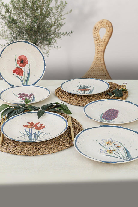 Set 6 Farfurii Bouquet, Ceramica , Alb Mat, 25 cm