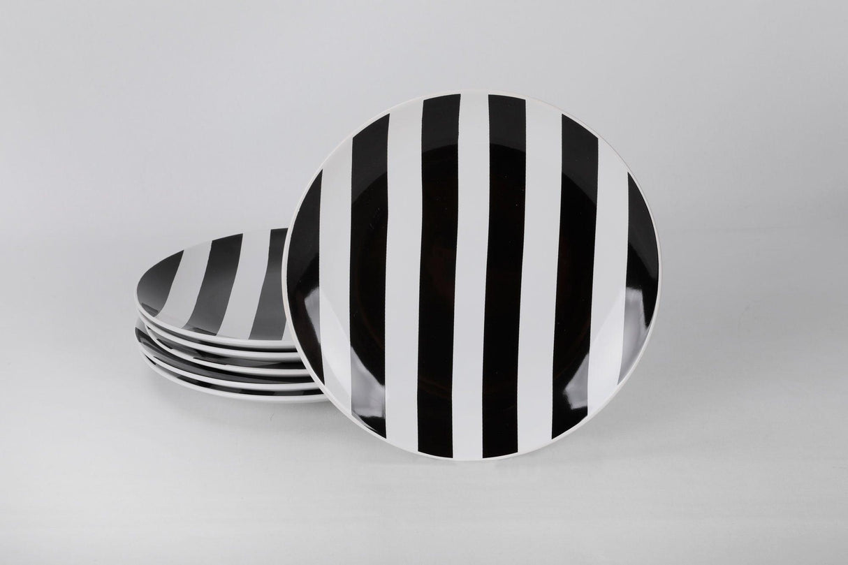 Set 6 Farfurii Stripe, Ceramica, Alb Negru, 27 cm