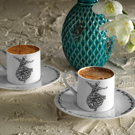 Set cești de cafea, Alb, 18x7x28 cm