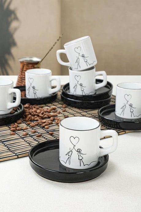 Set cești de cafea, Alb, 37x22x24 cm