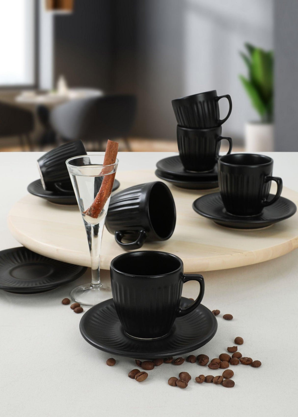 Set cești de cafea, Negru mat, 40x18x21 cm