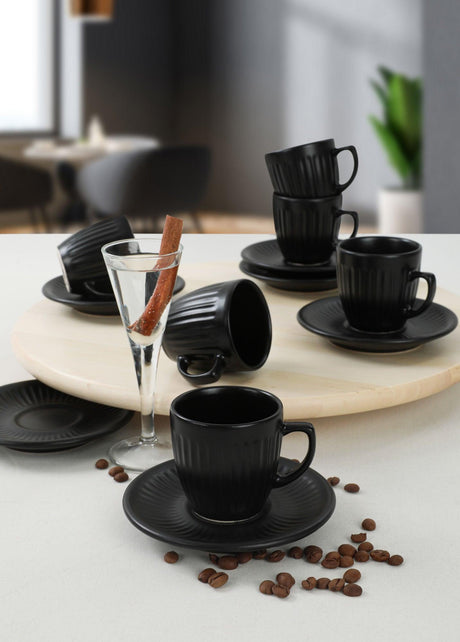 Set cești de cafea, Negru mat, 40x18x21 cm