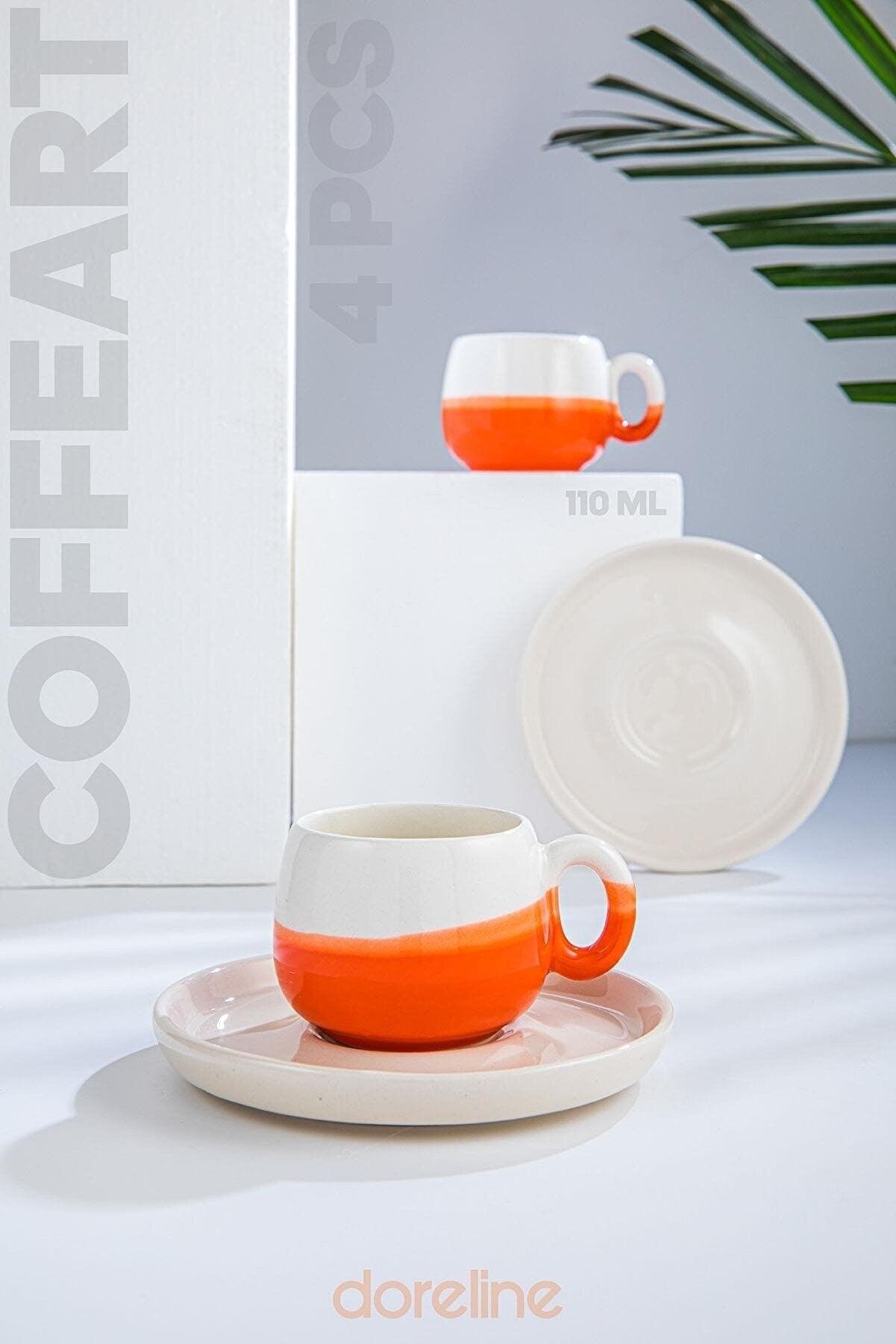 Set cești de cafea, Portocaliu, 7x5x7 cm